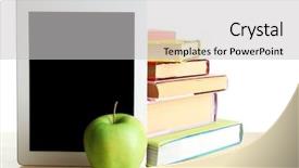  Presentation with apple on open books - Audience pleasing presentation consisting of books pc tablet and apple backdrop and a light gray colored foreground