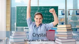  Presentation with many books - Presentation theme enhanced with books sitting in the classroom background and a light blue colored foreground