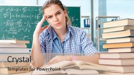  Presentation with many books - Colorful theme enhanced with books sitting in the classroom backdrop and a soft green colored foreground