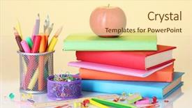  Presentation with apple - Amazing PPT layouts having books stationery and an apple backdrop and a cream colored foreground