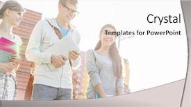  Presentation with family talking - Colorful PPT layouts enhanced with books talking in university backdrop and a white colored foreground