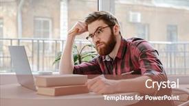  Presentation with cafe - Presentation theme enhanced with books while using laptop computer background and a violet colored foreground