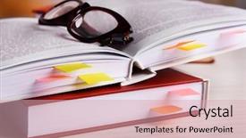  Presentation with books - Amazing PPT layouts having books with bookmarks and glasses backdrop and a coral colored foreground