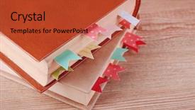 Presentation with old books on a wooden - Audience pleasing theme consisting of books with bookmarks on wooden backdrop and a red colored foreground