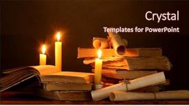  Presentation with dark scroll - PPT layouts consisting of antic - pile of old books background and a wine colored foreground