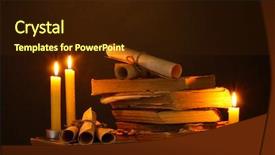  Presentation with dark scroll - Colorful slide set enhanced with books with candle and scroll backdrop and a wine colored foreground