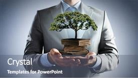  Presentation with growing tree - PPT theme consisting of books with growing green background and a gray colored foreground