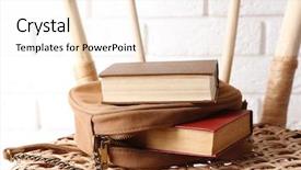  Presentation with books - Slides having books-with-handbag-on-wicket background and a sky blue colored foreground