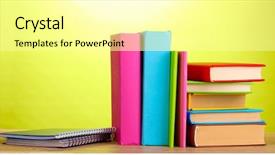  Presentation with green and wood - Slide set enhanced with books with stationery on wooden background and a blonde colored foreground