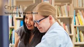  Presentation with bookstore - Audience pleasing presentation design consisting of bookseller-and-wife-as-customer backdrop and a coral colored foreground
