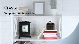  Presentation with brick wall - PPT theme enhanced with bookshelf - bookshelves with books and decorative background and a lemonade colored foreground