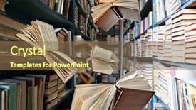  Presentation with library - Audience pleasing PPT layouts consisting of bookshelf - flying books on library bookshelves backdrop and a violet colored foreground
