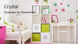  Presentation with interior - Presentation theme featuring bookshelf - interior of colorful bedroom background and a light gray colored foreground