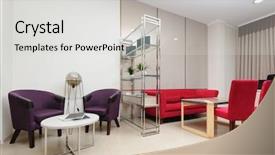  Presentation with living room - Beautiful PPT theme featuring bookshelf - light designed modern living room backdrop and a light gray colored foreground