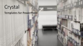  Presentation with library - Presentation consisting of references education blurred background - bookshelves with books at school background and a light gray colored foreground