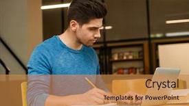  Presentation with student - PPT theme featuring bookshop - image of a young student background and a  colored foreground