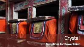  Presentation with monastery - Amazing PPT layouts having bookshop - library in buddhist monastery backdrop and a tawny brown colored foreground
