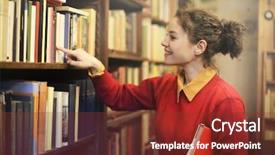  Presentation with bookshop - Cool new slide deck with bookshop - pretty girl in the library backdrop and a tawny brown colored foreground