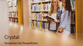  Presentation with students working in groups - Beautiful PPT theme featuring bookshop - pretty young students working together backdrop and a coral colored foreground