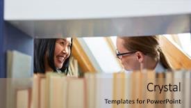  Presentation with bookstore - Presentation theme with bookshop - woman as a bookseller background and a coral colored foreground