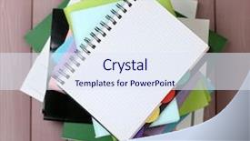  Presentation with magazines - Amazing theme having bookstore advertising - notebook on top of pile backdrop and a  colored foreground