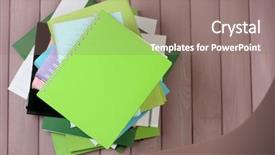  Presentation with magazines - PPT theme featuring bookstore advertising - notebook on top of pile background and a  colored foreground