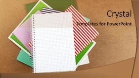  Presentation with magazines - Presentation design with bookstore advertising - notebook on top of pile background and a  colored foreground