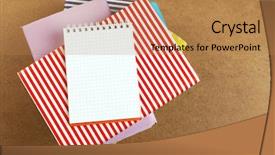  Presentation with magazines - PPT layouts with bookstore advertising - notebook on top of pile background and a  colored foreground