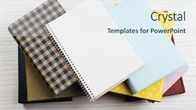  Presentation with magazines - Amazing slide deck having bookstore advertising - notebook on top of pile backdrop and a  colored foreground