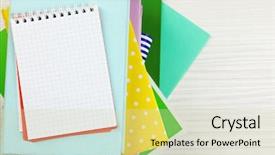  Presentation with magazines - Audience pleasing slide set consisting of bookstore advertising - notebook on top of pile backdrop and a  colored foreground