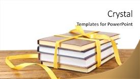  Presentation with tan book stack stacks of books - PPT layouts consisting of bookstore advertising - stack of books with ribbon background and a  colored foreground