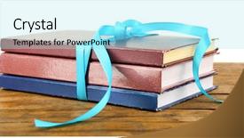  Presentation with tan book stack stacks of books - PPT layouts enhanced with bookstore advertising - stack of books with ribbon background and a  colored foreground