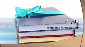  Presentation with tan book stack stacks of books - Audience pleasing slide set consisting of bookstore advertising - stack of books with ribbon backdrop and a  colored foreground