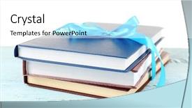  Presentation with stack books - Presentation design featuring bookstore advertising - stack of books with ribbon background and a  colored foreground
