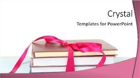  Presentation with tan book stack stacks of books - Slide set consisting of bookstore advertising - stack of books with ribbon background and a white colored foreground