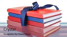  Presentation with bookstore - PPT theme consisting of bookstore advertising - stack of books with ribbon background and a  colored foreground