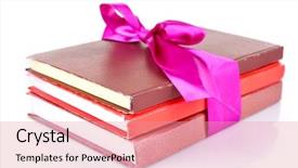  Presentation with stack books - Cool new theme with bookstore advertising - stack of books with ribbon backdrop and a  colored foreground