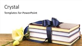  Presentation with books flowers - Audience pleasing slide deck consisting of bookstore advertising - stack of books with ribbon backdrop and a  colored foreground