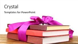  Presentation with stack books - Slide set consisting of bookstore advertising - stack of books with ribbon background and a  colored foreground