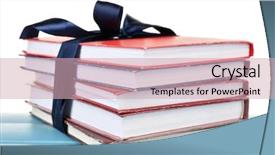  Presentation with stack books - Presentation having bookstore advertising - stack of books with ribbon background and a soft green colored foreground