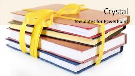  Presentation with tan book stack stacks of books - Presentation theme featuring bookstore advertising - stack of books with ribbon background and a yellow colored foreground