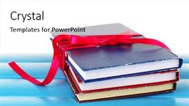  Presentation with stack books - Beautiful slide set featuring bookstore advertising - stack of books with ribbon backdrop and a  colored foreground