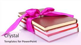  Presentation with stack books - Presentation theme with bookstore advertising - stack of books with ribbon background and a lavender colored foreground