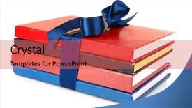  Presentation with public health stack of books - PPT theme featuring bookstore advertising - stack of books with ribbon background and a red colored foreground
