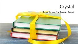  Presentation with public health stack of books - PPT theme having bookstore advertising - stack of books with ribbon background and a  colored foreground