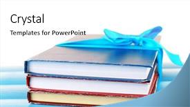  Presentation with tan book stack stacks of books - Cool new PPT theme with bookstore advertising - stack of books with ribbon backdrop and a  colored foreground