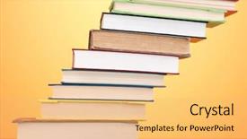  Presentation with tan book stack stacks of books - Theme featuring bookstore advertising - stack of interesting books background and a yellow colored foreground