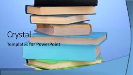  Presentation with stack books - Presentation design featuring bookstore advertising - stack of interesting books background and a light blue colored foreground