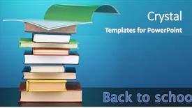  Presentation with stack books - PPT theme enhanced with bookstore advertising - stack of interesting books background and a teal colored foreground