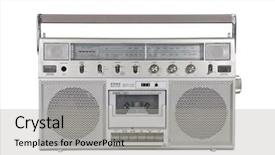  Presentation with cassette - Presentation theme featuring boom - old portable cassette stereo isolated background and a light gray colored foreground